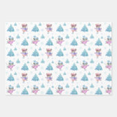 Ice Skating Mice Pastel Waterverf 3 Kerstmis Inpakpapier Vel (Voorkant)