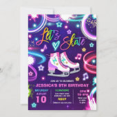 Ice Skating Neon Glow Birthday Party Kaart (Voorkant)
