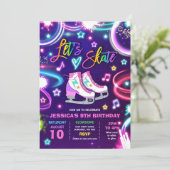 Ice Skating Neon Glow Birthday Party Kaart (Staand voorkant)