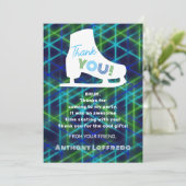 Ice Skating Neon Glow Boys Birthday Party Bedankkaart (Staand voorkant)