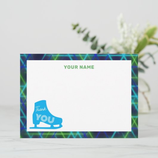 Ice Skating Neon Glow Boys Birthday Party Bedankkaart (Staand voorkant)