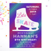 Ice Skating Neon Glow Girls Birthday Party Kaart