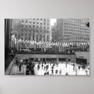 Ice Skating NYC Rockefeller Center, zwart-wit Poster