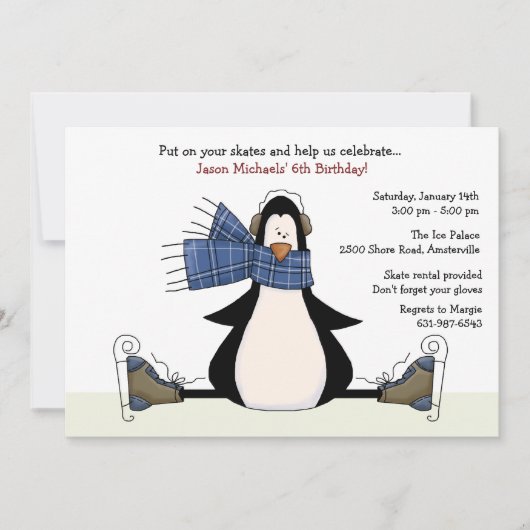 Ice Skating Party Blue Invitation Kaart (Voorkant)