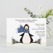 Ice Skating Party Blue Invitation Kaart (Staand voorkant)