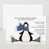 Ice Skating Party Blue Invitation Kaart (Voorkant / Achterkant)