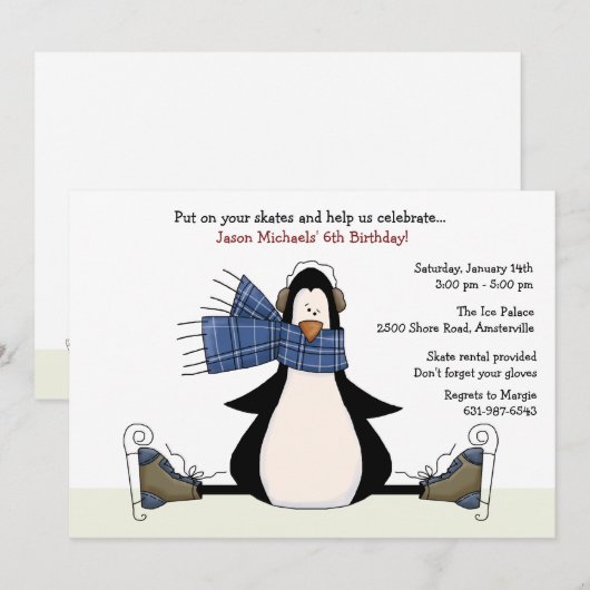 Ice Skating Party Blue Invitation Kaart (Voorkant / Achterkant)