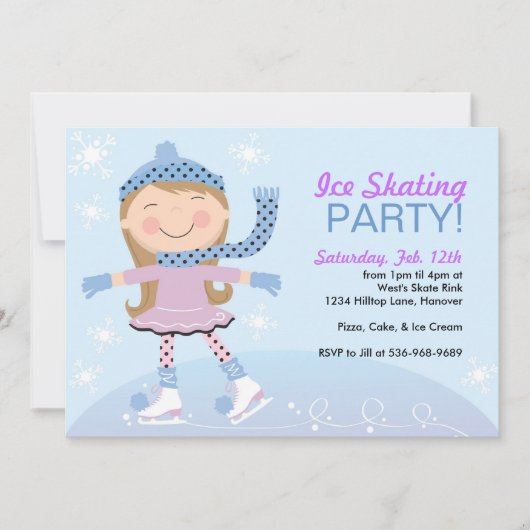 Ice Skating Party Invitaties met meisjesschaatsen Kaart (Voorkant)