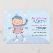 Ice Skating Party Invitaties met meisjesschaatsen Kaart (Voorkant / Achterkant)