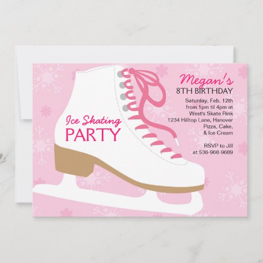 Ice Skating Party Invitations - Roze Kaart (Voorkant)