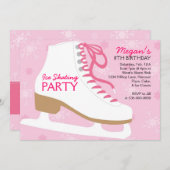 Ice Skating Party Invitations - Roze Kaart (Voorkant / Achterkant)