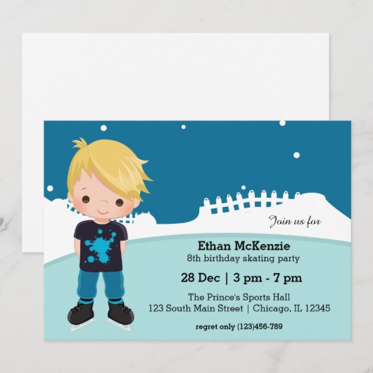 Ice Skating party Kaart (Voorkant / Achterkant)