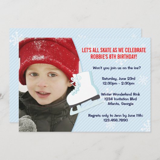 Ice Skating Party Photo nodigt uit Kaart (Voorkant / Achterkant)