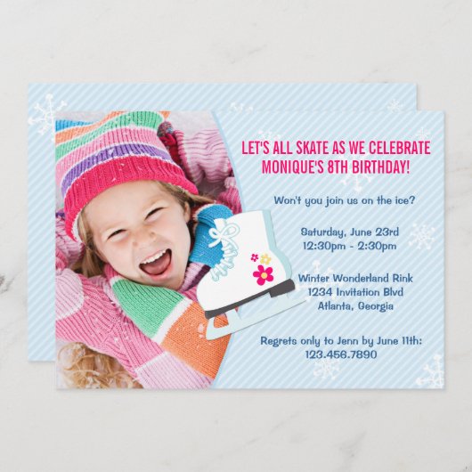 Ice Skating Party Photo nodigt uit Kaart (Voorkant / Achterkant)