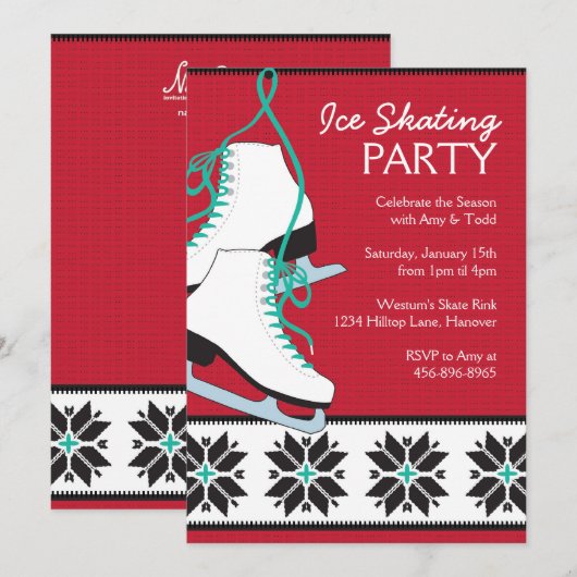 Ice Skating Party-uitnodigingen Kaart (Voorkant / Achterkant)