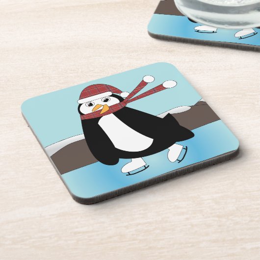 Ice Skating Penguin Bier Onderzetter (Linkerzijde)