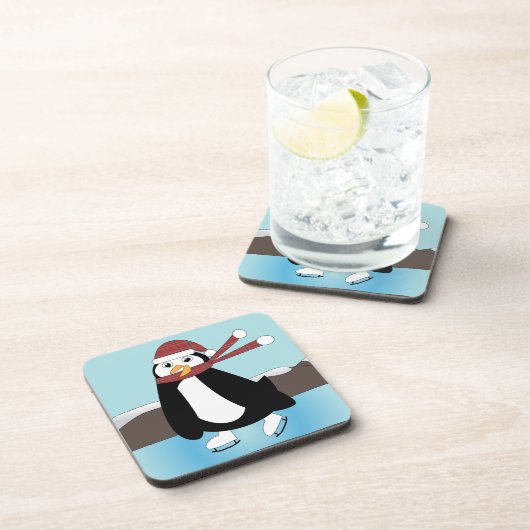 Ice Skating Penguin Bier Onderzetter (Rechterzijde)