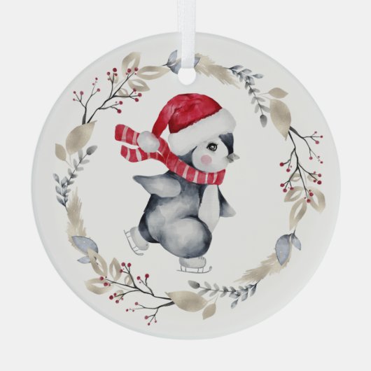 Ice Skating Penguin in Winter Wreath Glas Ornament (Achterkant)