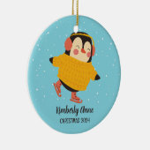 Ice Skating Penguin met Kerstmis Snowy Winter Holi Keramisch Ornament (Rechts)