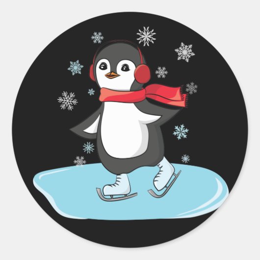Ice Skating Penguin Ronde Sticker (Voorkant)