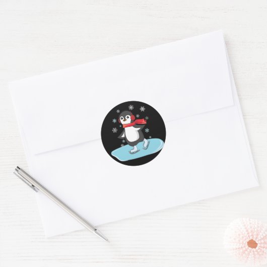 Ice Skating Penguin Ronde Sticker (Envelop)