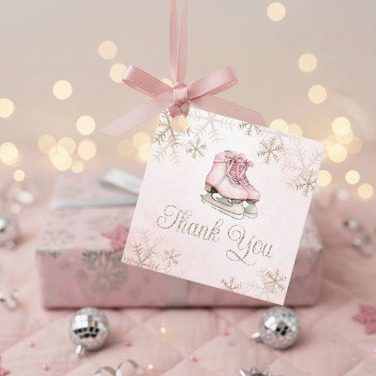 Ice Skating Pink Gold Snowflake Birthday Thank You Bedankjes Labels