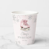 Ice Skating Pink Silver Glitter Snowflake Birthday Papieren Bekers (Achterkant)