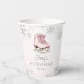 Ice Skating Pink Silver Glitter Snowflake Birthday Papieren Bekers (Voorkant)