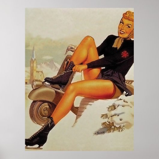 Ice Skating Pinup Girl Poster (Voorkant)