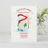 Ice Skating Polar Beer Invitation Kaart (Staand voorkant)