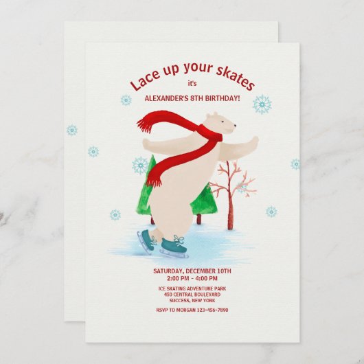 Ice Skating Polar Beer Invitation Kaart (Voorkant / Achterkant)