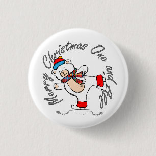 Ice Skating Polar Beer Kerstmis Ronde Button 3,2 Cm