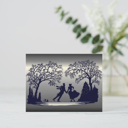 Ice Skating Pond - Silhouette Briefkaart (Staand voorkant)