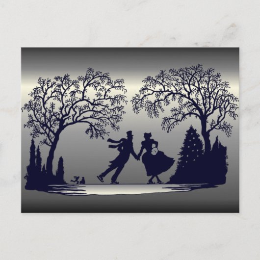 Ice Skating Pond - Silhouette Briefkaart (Voorkant)