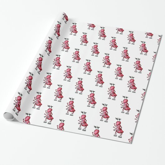 Ice Skating Red Ant Mistletoe Wrapping Paper Cadeaupapier (Uitgerold)