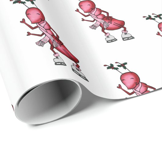 Ice Skating Red Ant Mistletoe Wrapping Paper Cadeaupapier (Rol Hoek)