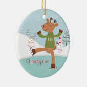 Ice Skating Reindeer Dated Kerstannamer Keramisch Ornament (Rechts)