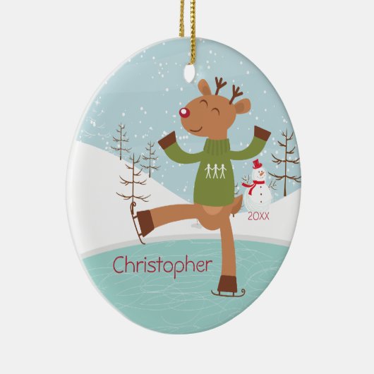 Ice Skating Reindeer Dated Kerstannamer Keramisch Ornament (Rechts)