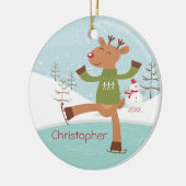 Ice Skating Reindeer Dated Kerstannamer Keramisch Ornament (Links)