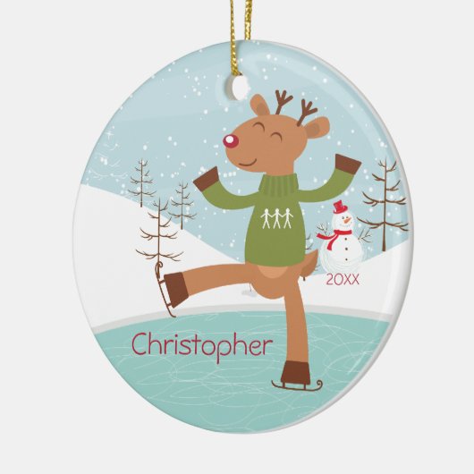 Ice Skating Reindeer Dated Kerstannamer Keramisch Ornament (Links)