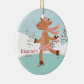 Ice Skating Reindeer Dated Kerstannamer Keramisch Ornament (Rechts)