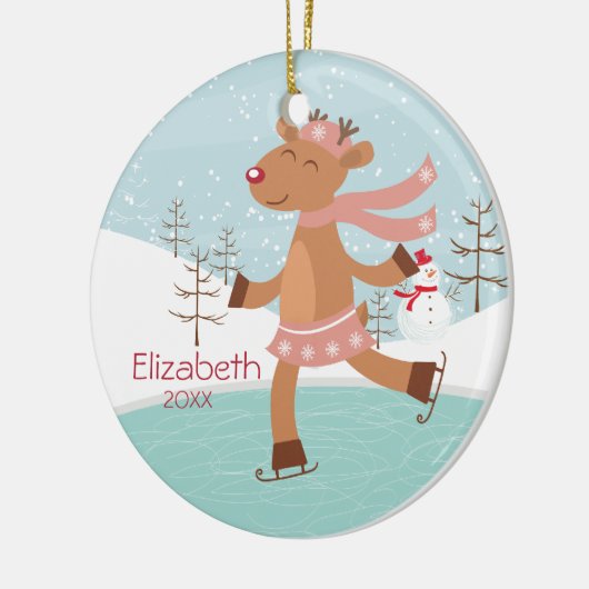 Ice Skating Reindeer Dated Kerstannamer Keramisch Ornament (Links)