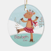 Ice Skating Reindeer Dated Kerstannamer Keramisch Ornament (Links)