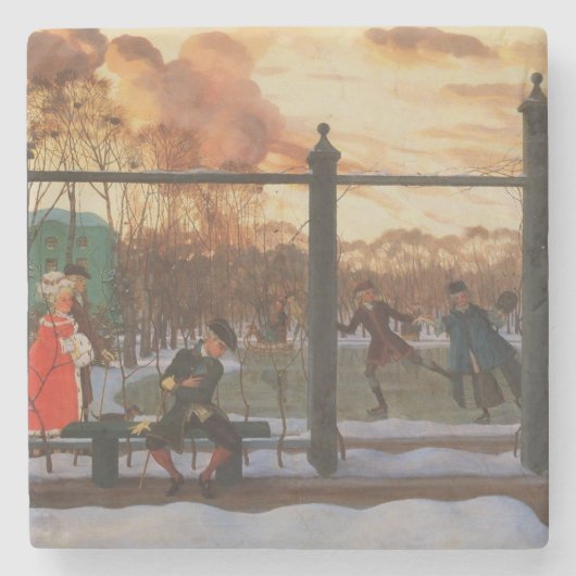 Ice Skating Rink in Winter (door Konstantin Somov) Stenen Onderzetter (Voorkant)