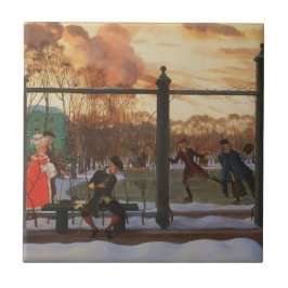 Ice Skating Rink in Winter (door Konstantin Somov) Tegeltje