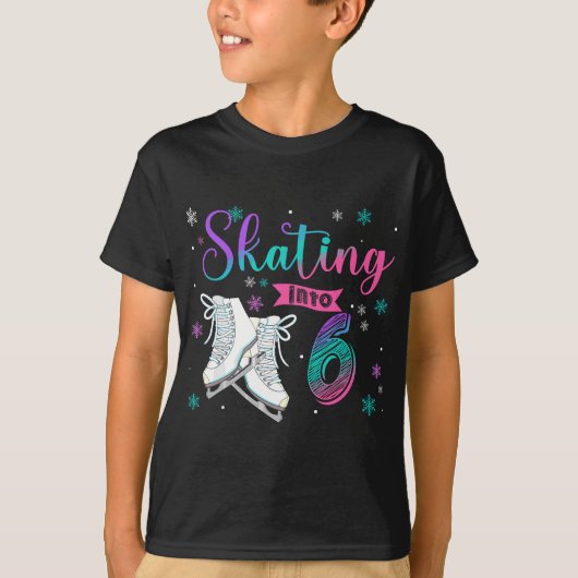 Ice Skating Rolling 6th Birthday Party Girl Family T-shirt (Voorkant)