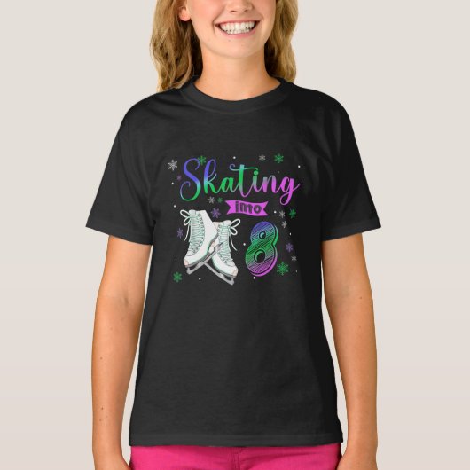 Ice Skating Rolling 8th Birthday Party Girl Family T-shirt (Voorkant)