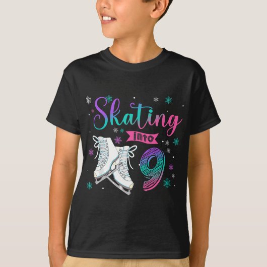 Ice Skating Rolling 9th Birthday Party Girl Family T-shirt (Voorkant)