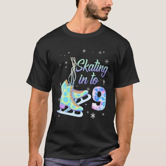 Ice Skating Rolling Tie Dye 9th Birthday Party Gir T-shirt (Voorkant)