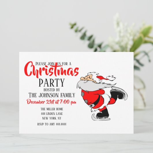 Ice Skating Santa Kaart (Staand voorkant)